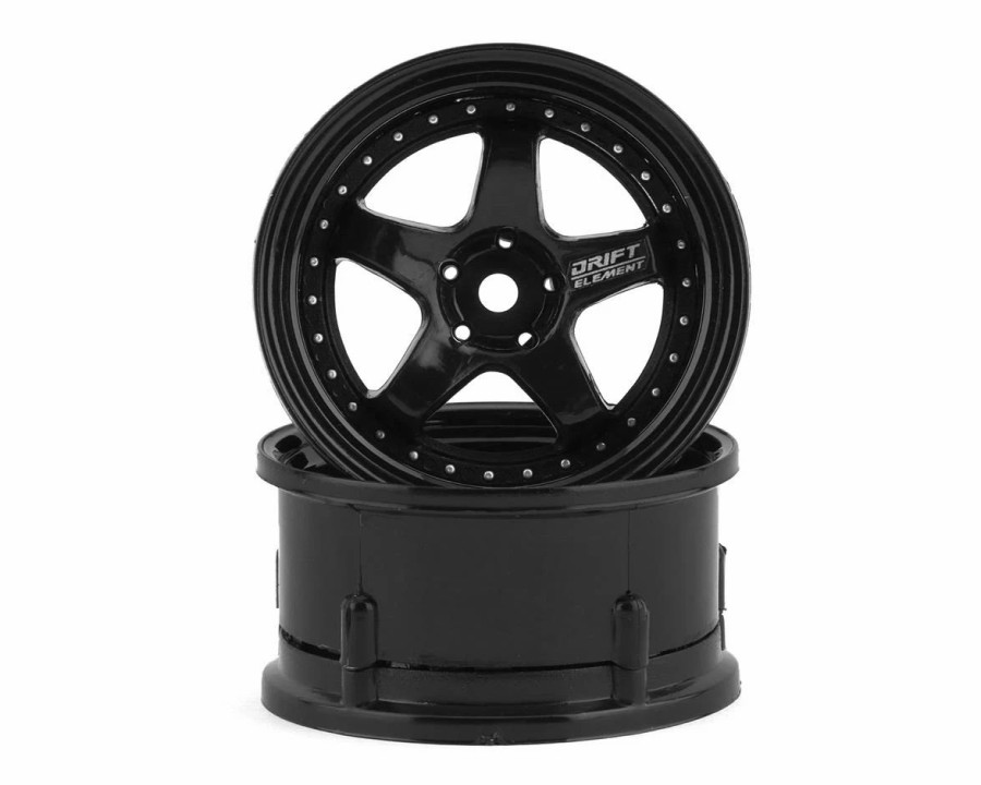 Cars, Trucks, Boats * | Ds Racing Drift Element 5 Spoke Drift Wheels (Triple Black W/Silver Rivets) (2) (Adjustable Offset) W/12Mm Hex