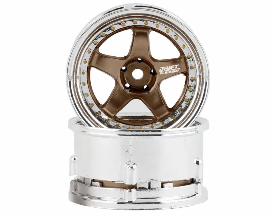 Cars, Trucks, Boats * | Ds Racing Drift Element 5 Spoke Drift Wheels (Bronze & Chrome) (2) (Adjustable Offset) W/12Mm Hex