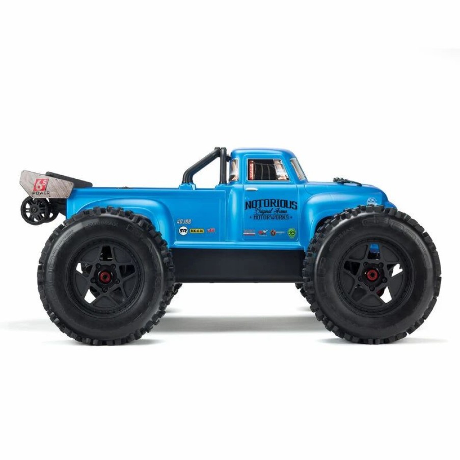 Cars, Trucks, Boats * | Arrma 1/8 Notorious 6S V5 4Wd Blx Stunt Truck With Spektrum Firma Rtr, Blue