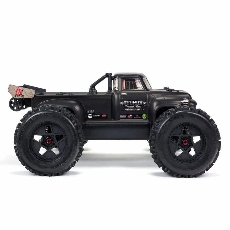 Cars, Trucks, Boats * | Arrma 1/8 Notorious 6S V5 4Wd Blx Stunt Truck With Spektrum Firma Rtr, Black