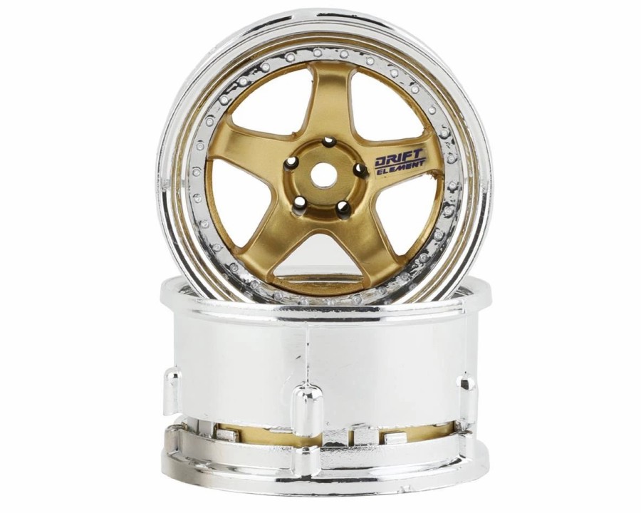 Cars, Trucks, Boats * | Ds Racing Drift Element 5 Spoke Drift Wheels (Gold & Chrome) (2) (Adjustable Offset) W/12Mm Hex