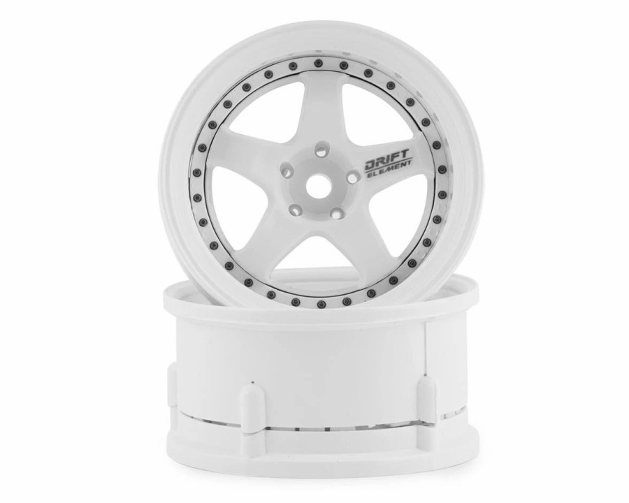 Cars, Trucks, Boats * | Ds Racing Drift Element 5 Spoke Drift Wheels (Triple White W/Black Rivets) (2) (Adjustable Offset) W/12Mm Hex